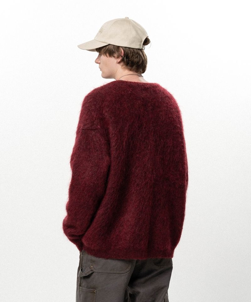Embroidered Shaggy Mohair Knit Cardigan