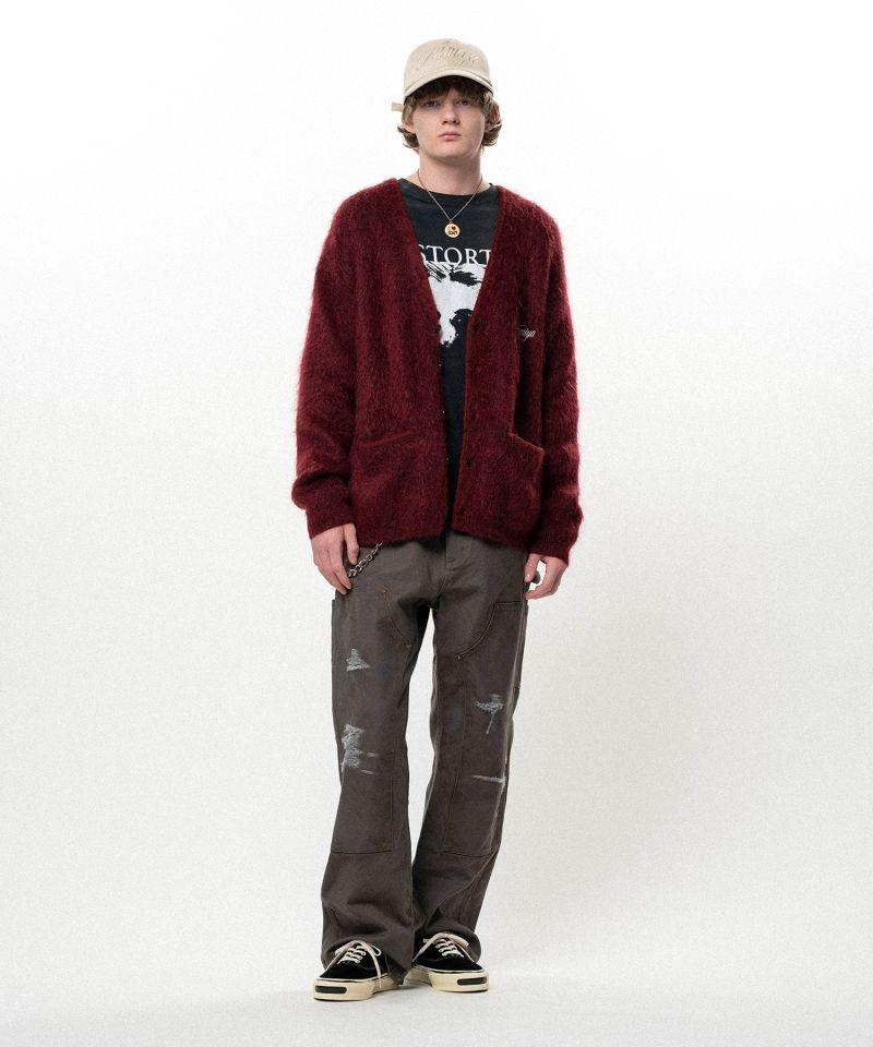 Embroidered Shaggy Mohair Knit Cardigan