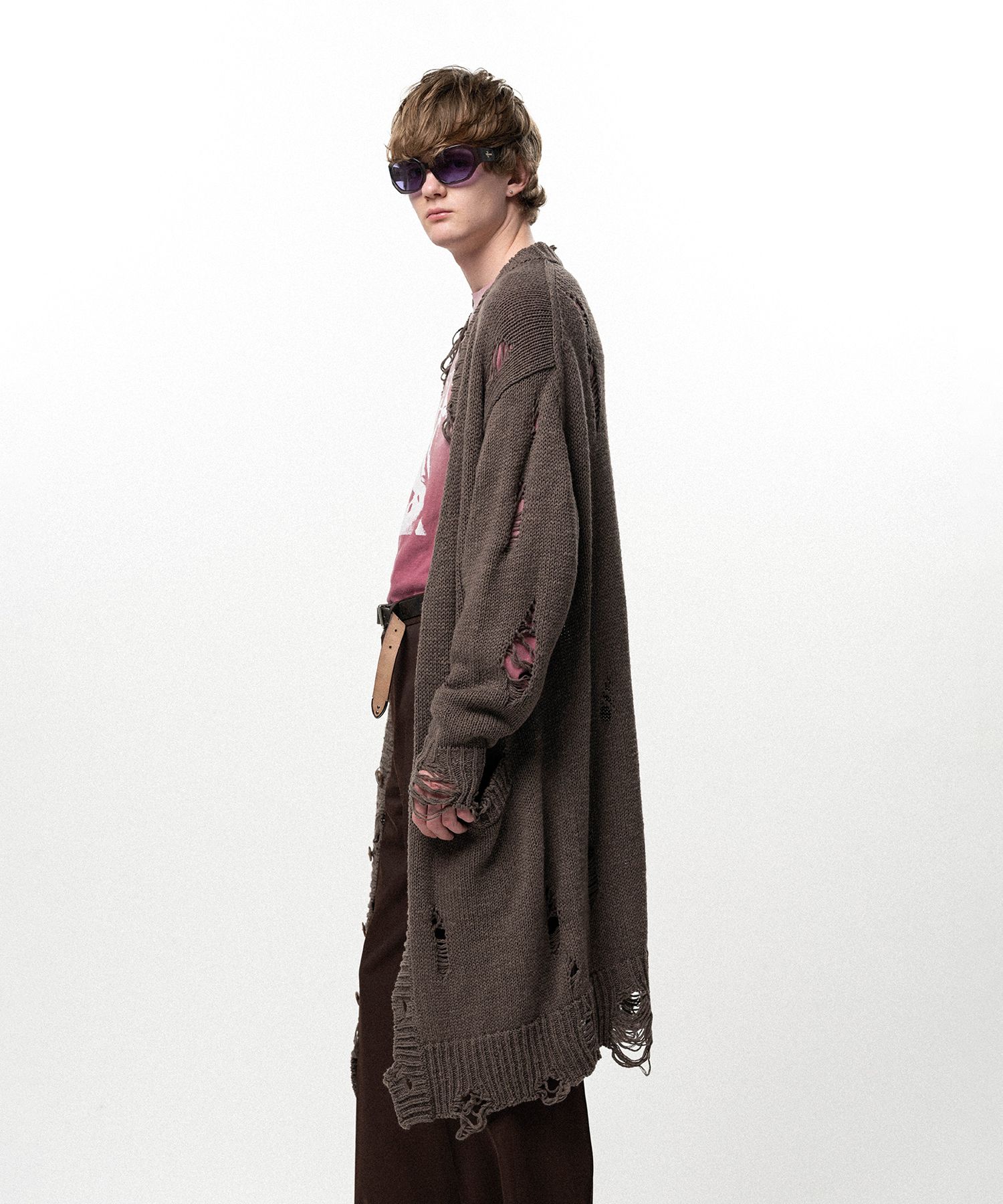 Damaged Low Gauge Long Cardigan