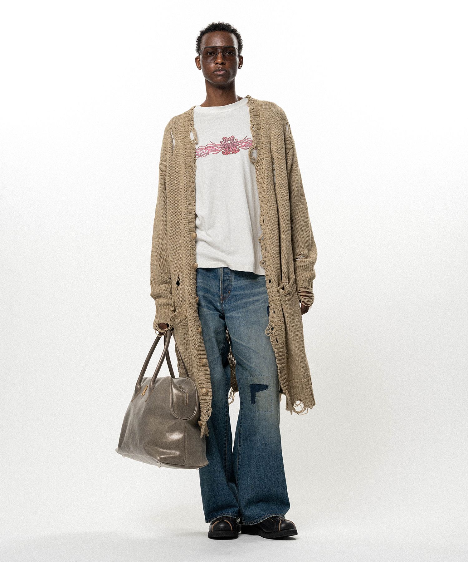 Damaged Low Gauge Long Cardigan