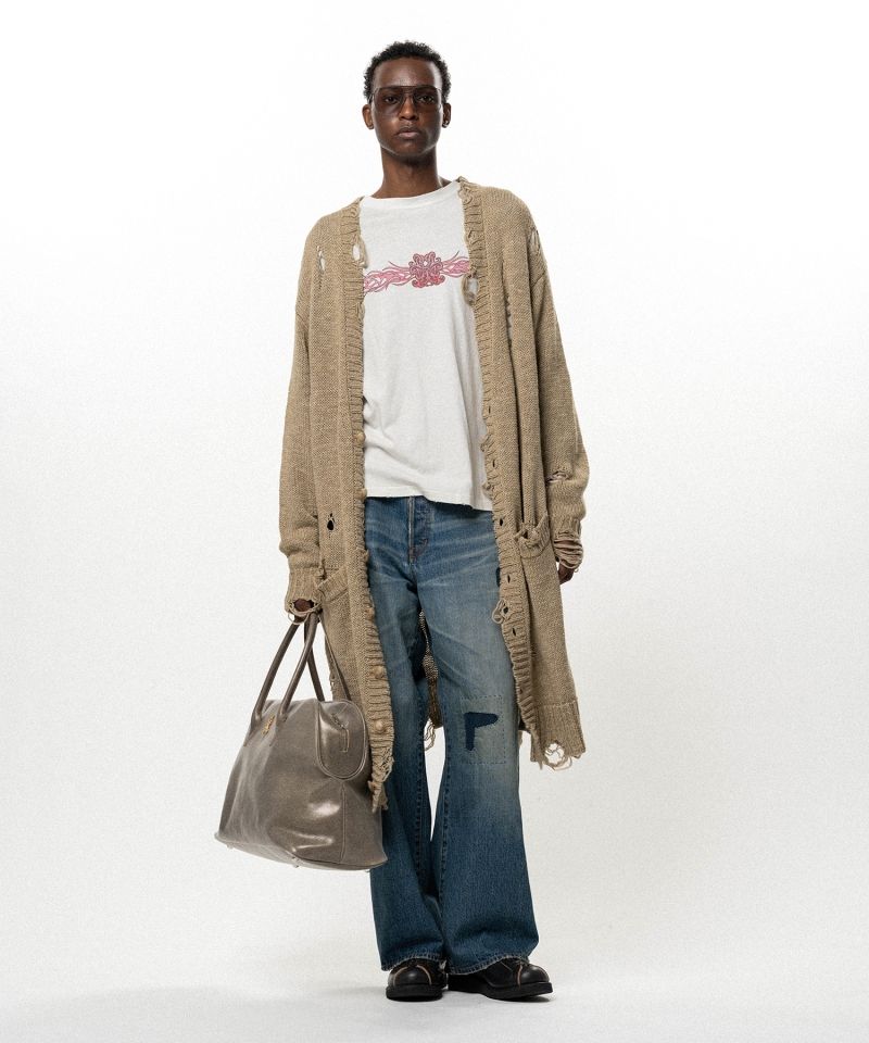 Damaged Low Gauge Long Cardigan