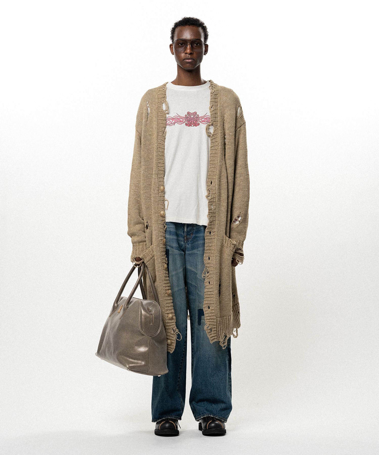Damaged Low Gauge Long Cardigan