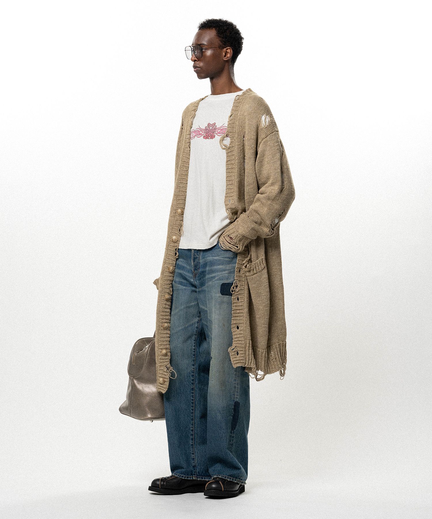 Damaged Low Gauge Long Cardigan