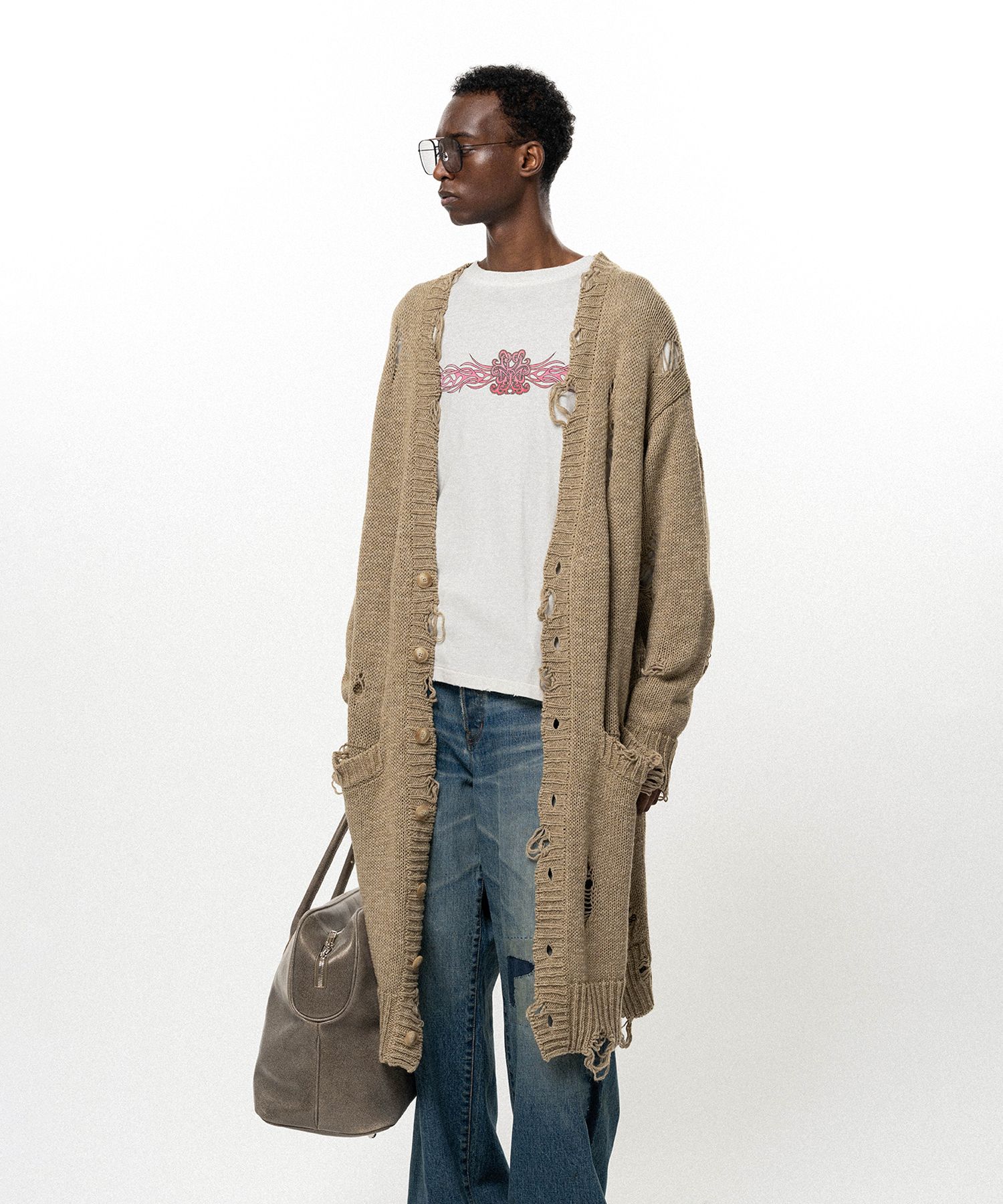 Damaged Low Gauge Long Cardigan