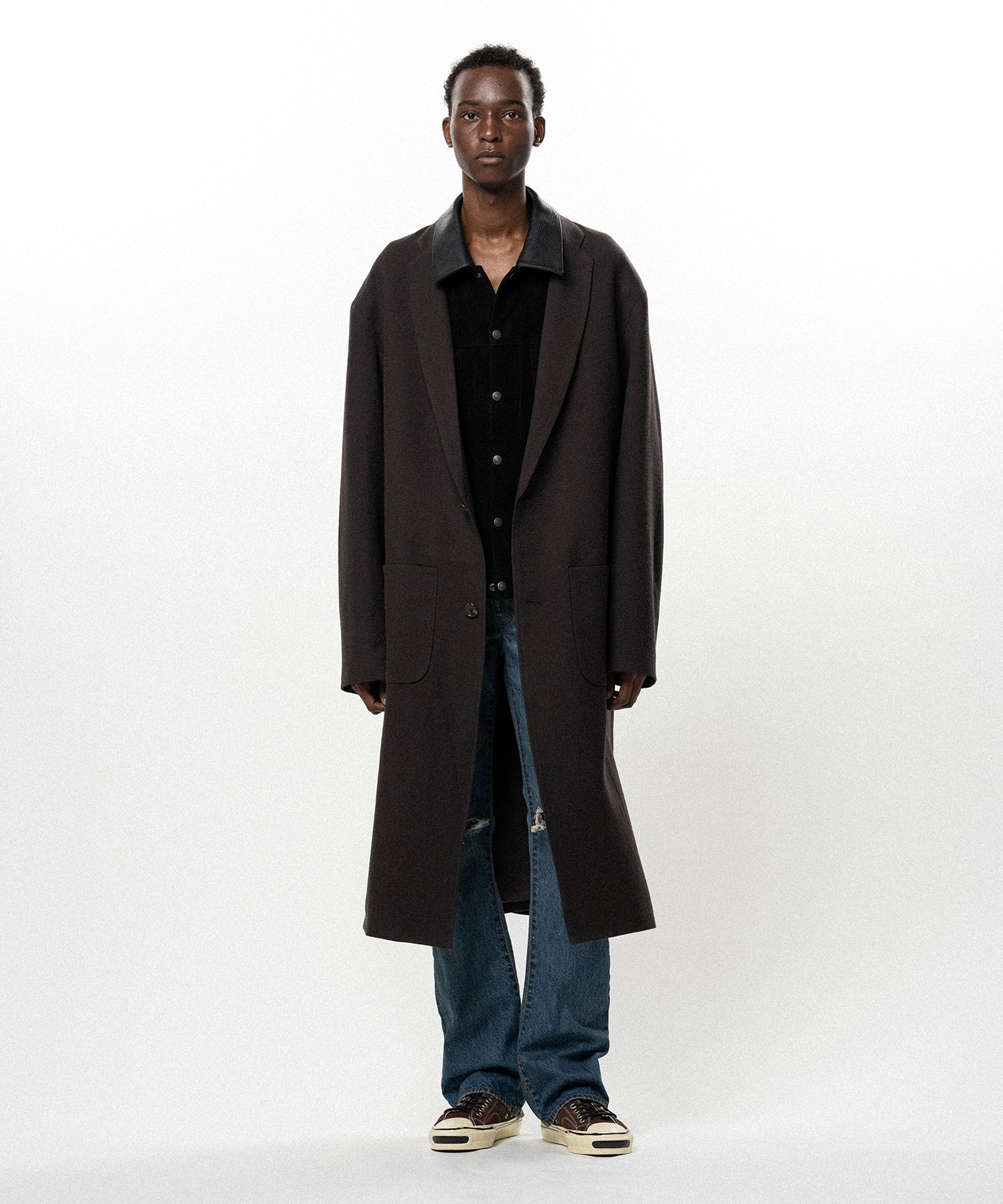 "GREATNESS ACT-COOL"  Embroidered Serge Overcoat