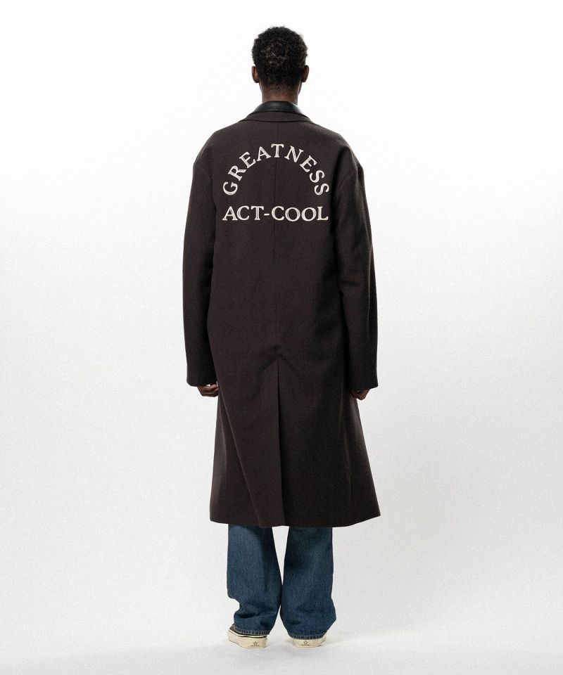 "GREATNESS ACT-COOL"  Embroidered Serge Overcoat