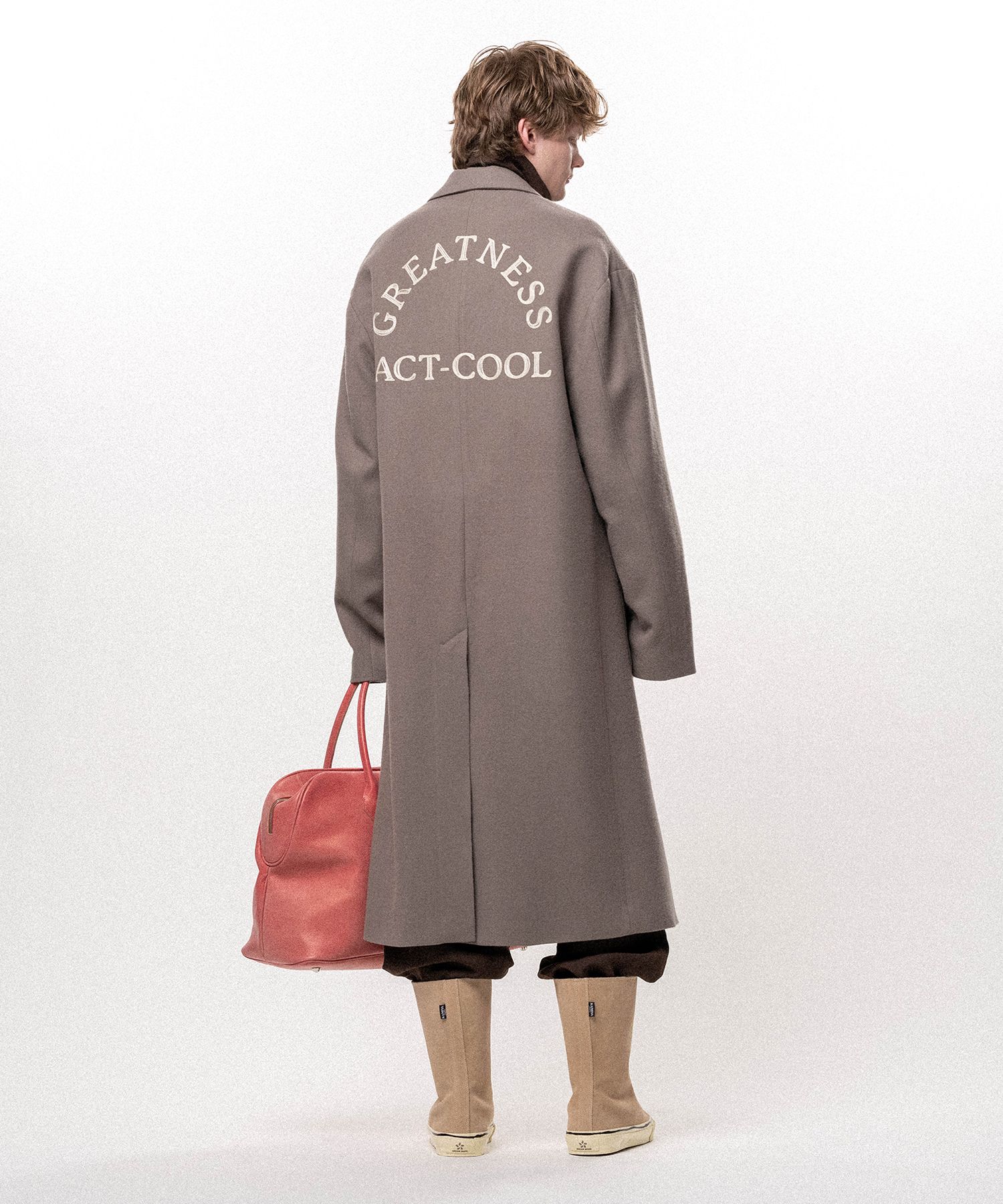 "GREATNESS ACT-COOL"  Embroidered Serge Overcoat