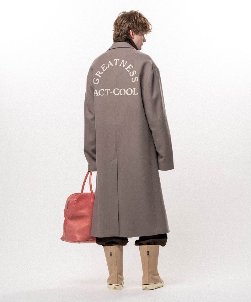 "GREATNESS ACT-COOL"  Embroidered Serge Overcoat