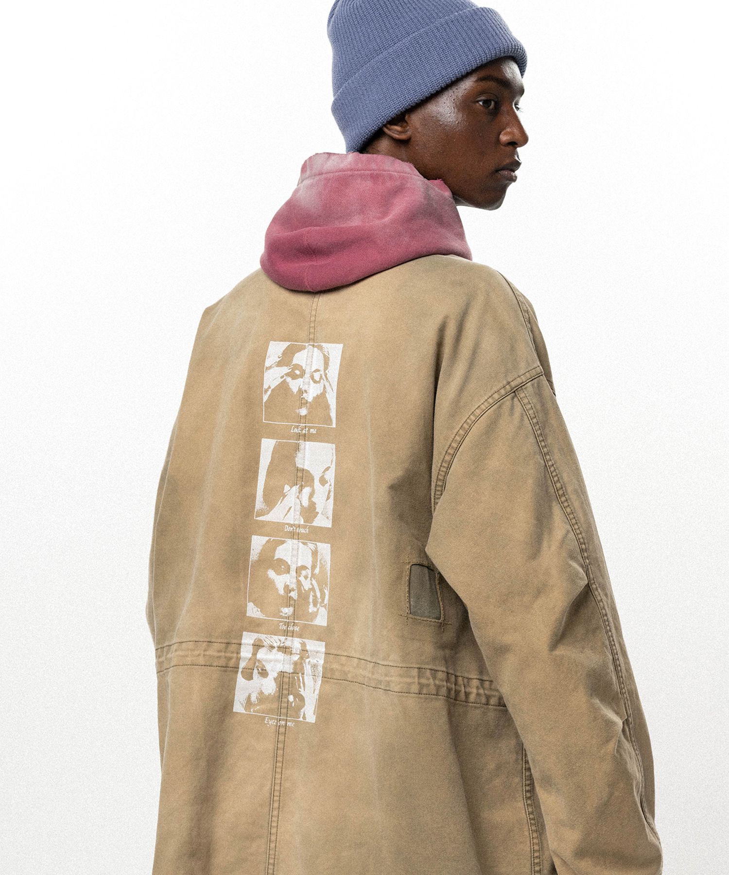 "EYES ONLY" Printed Sun Faded Like Mods Coat