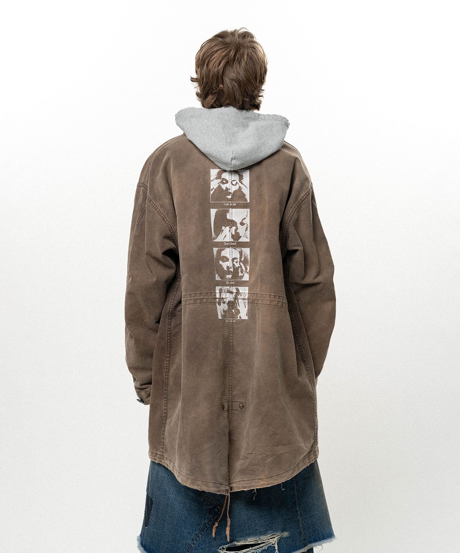 "EYES ONLY" Printed Sun Faded Like Mods Coat