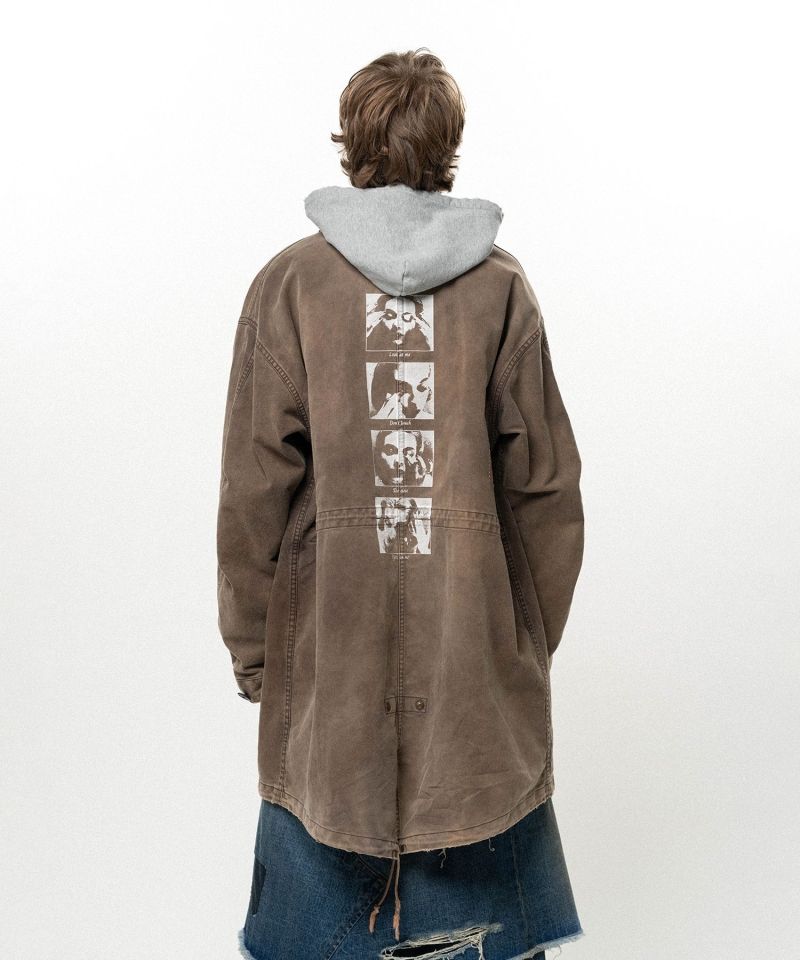 "EYES ONLY" Printed Sun Faded Like Mods Coat