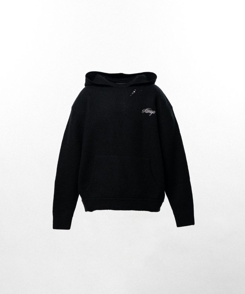 Embroidered Felted Wool Knit Hoodie