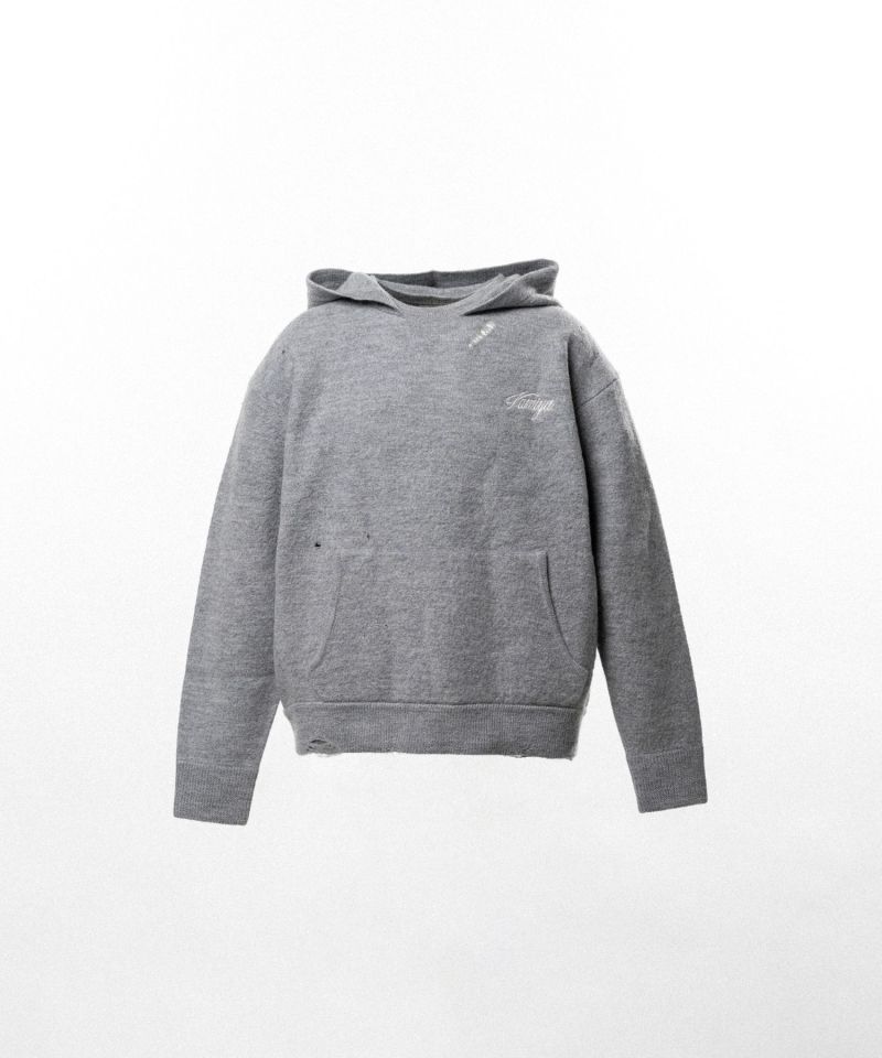 Embroidered Felted Wool Knit Hoodie