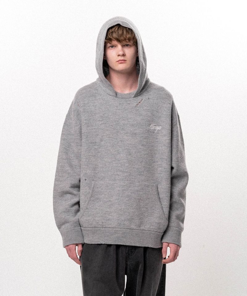 Embroidered Felted Wool Knit Hoodie