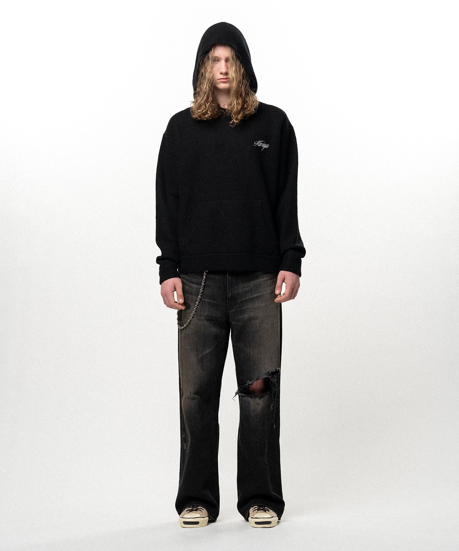 Embroidered Felted Wool Knit Hoodie