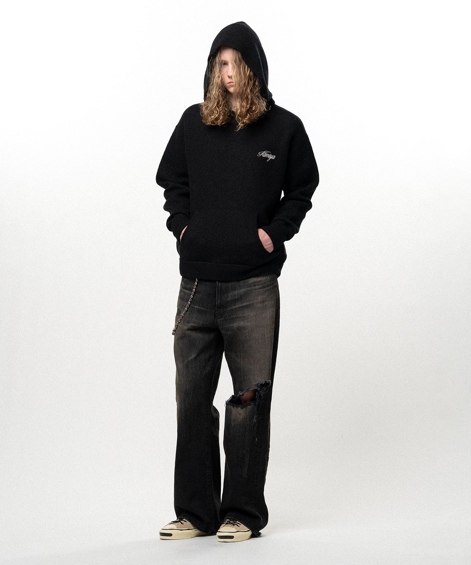 Embroidered Felted Wool Knit Hoodie