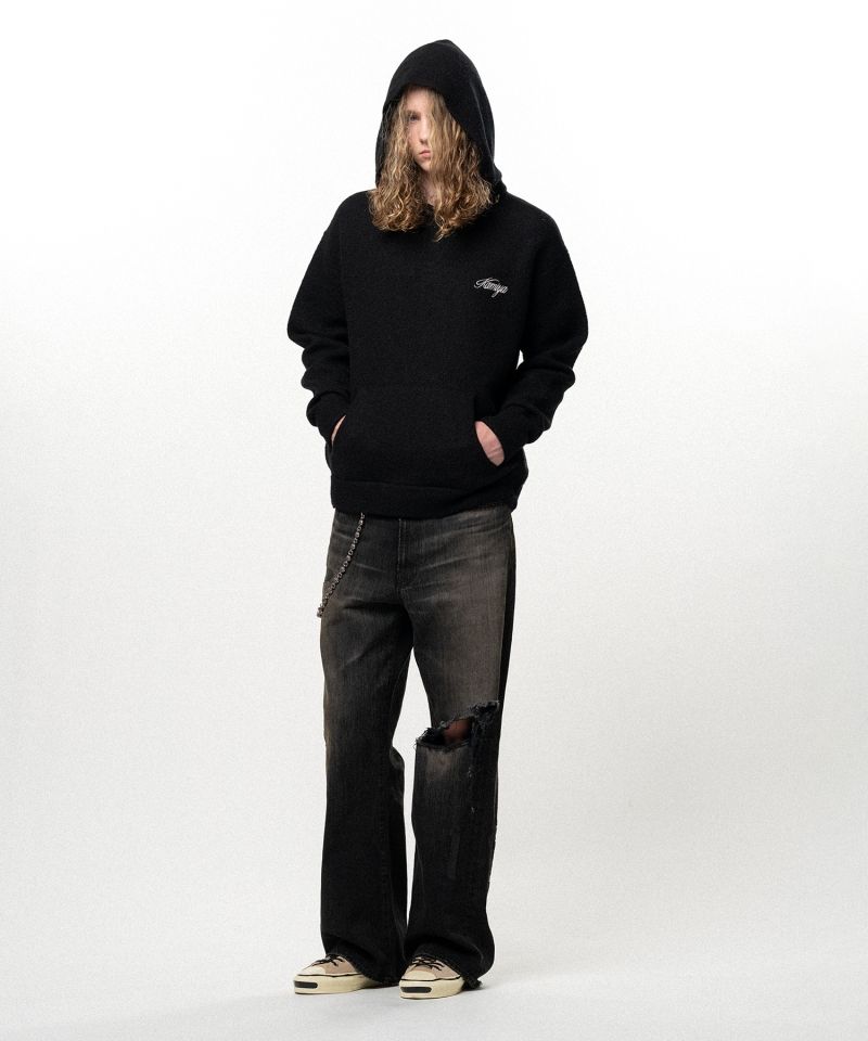 Embroidered Felted Wool Knit Hoodie