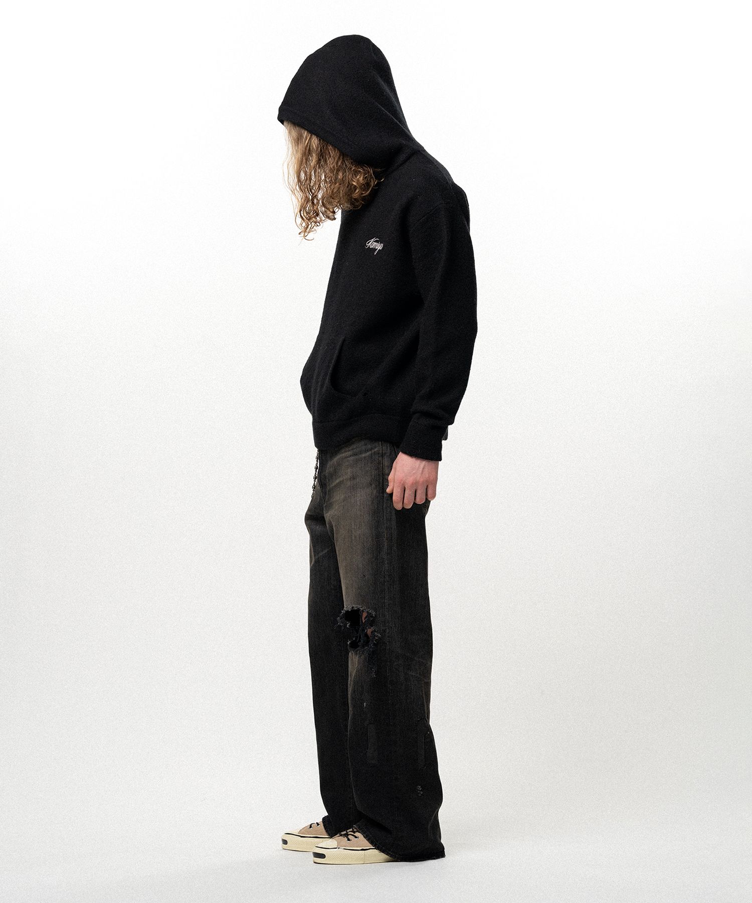 Embroidered Felted Wool Knit Hoodie