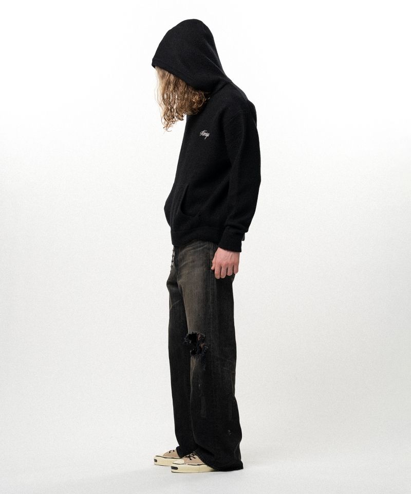 Embroidered Felted Wool Knit Hoodie