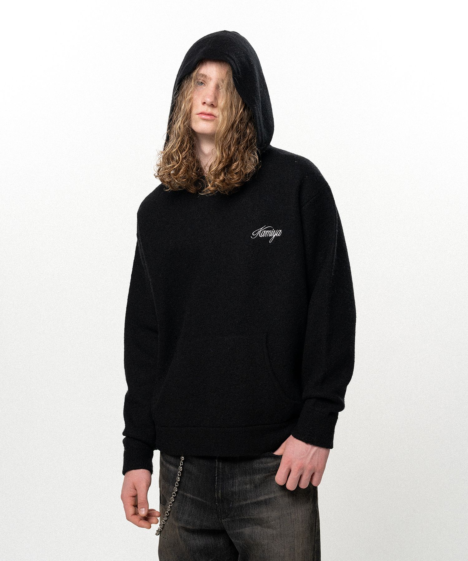 Embroidered Felted Wool Knit Hoodie