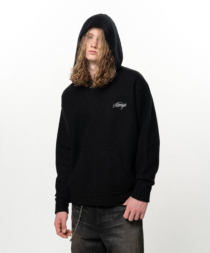 Embroidered Felted Wool Knit Hoodie