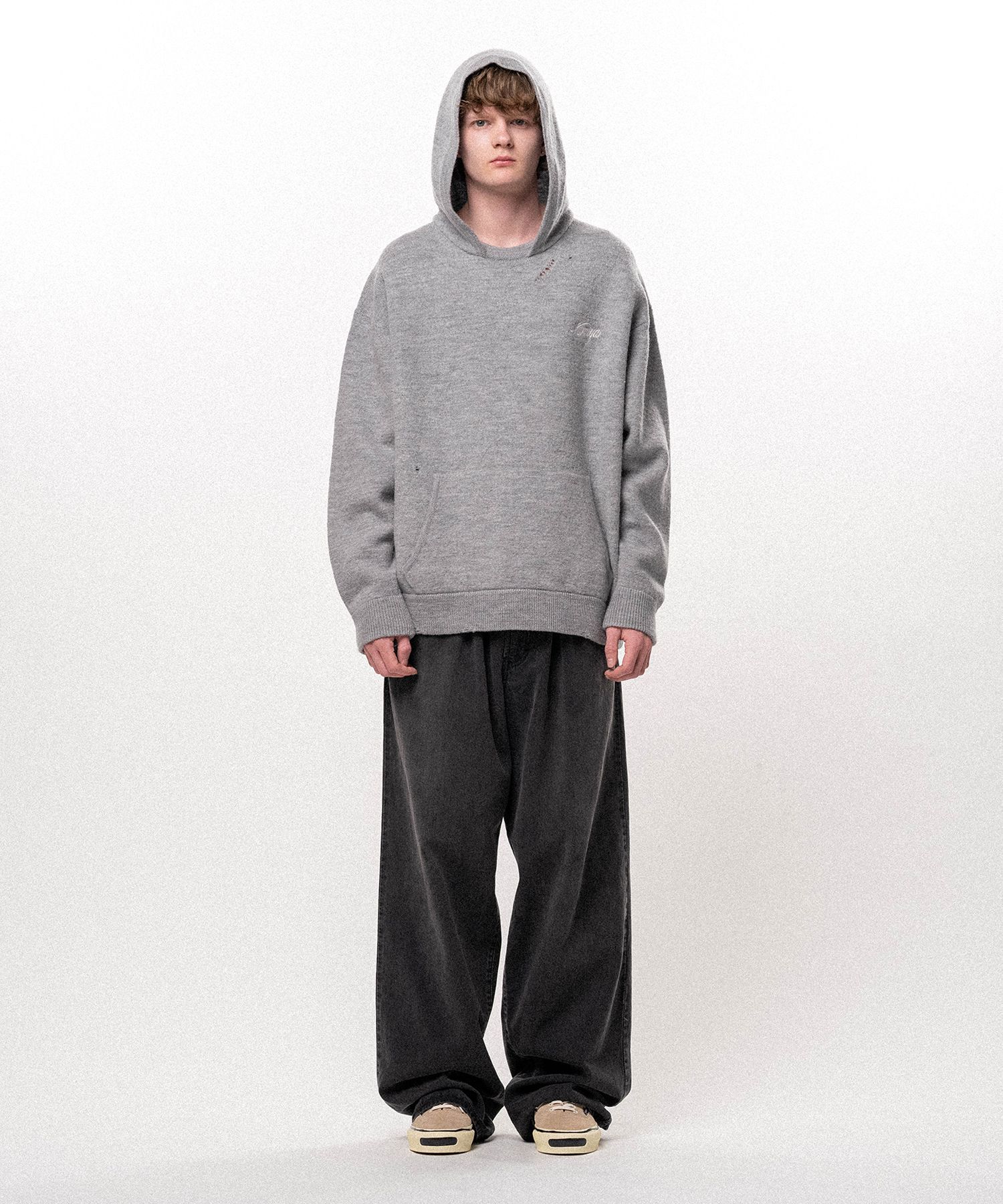 Embroidered Felted Wool Knit Hoodie