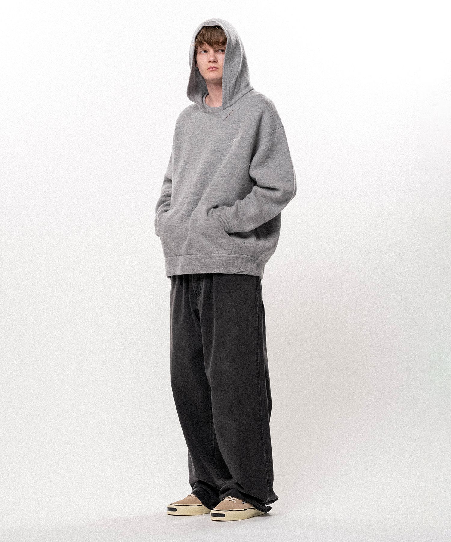 Embroidered Felted Wool Knit Hoodie