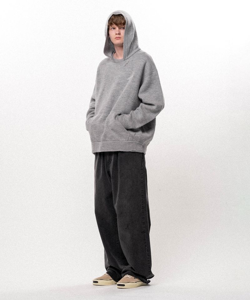 Embroidered Felted Wool Knit Hoodie