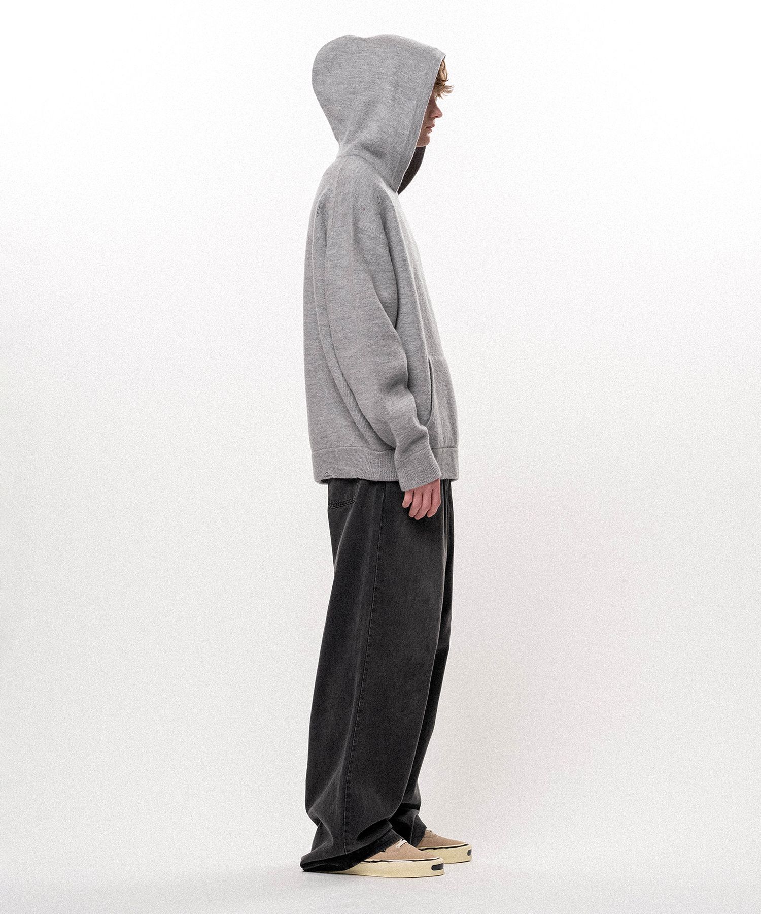 Embroidered Felted Wool Knit Hoodie