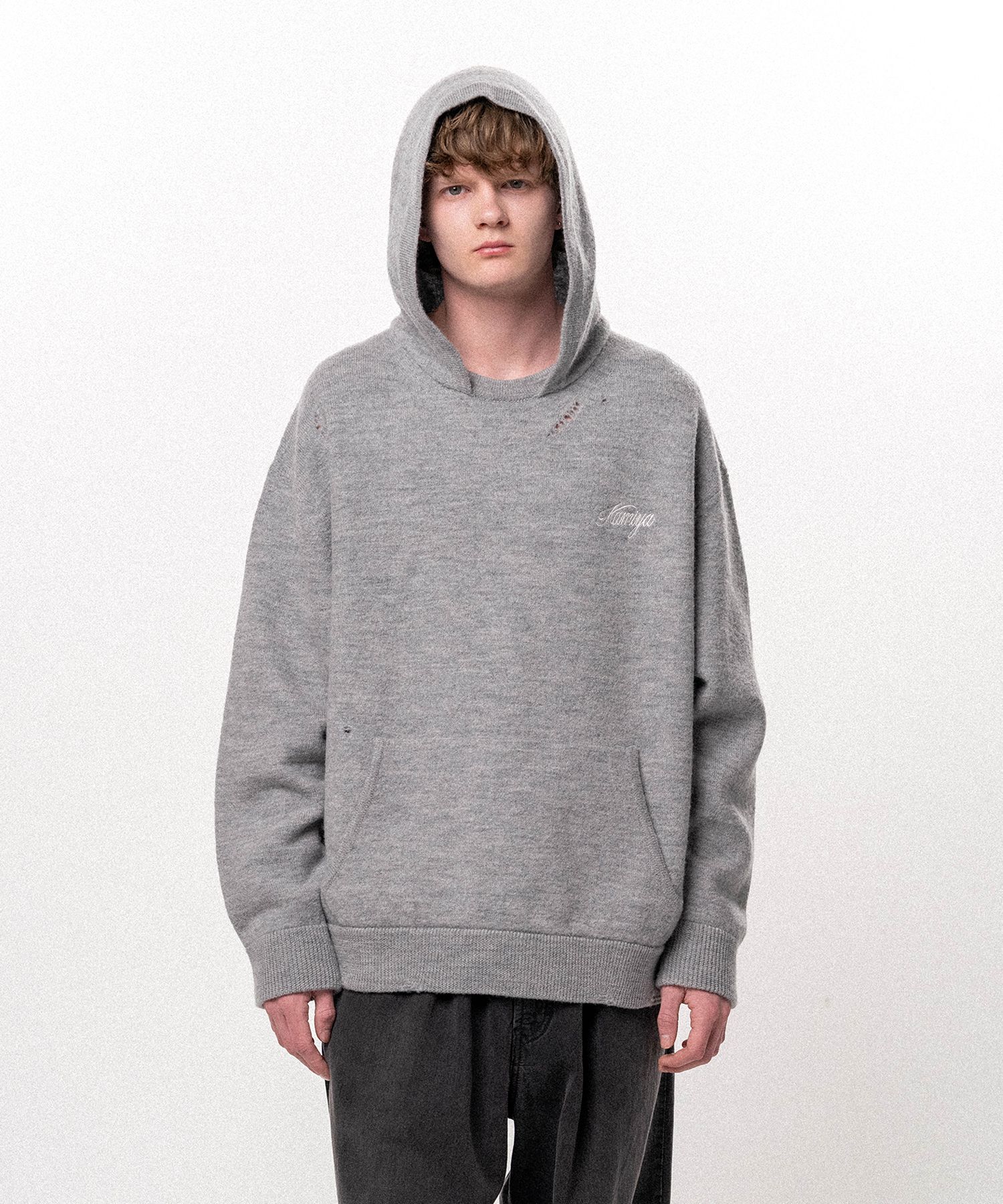 Embroidered Felted Wool Knit Hoodie