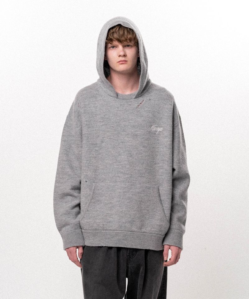 Embroidered Felted Wool Knit Hoodie