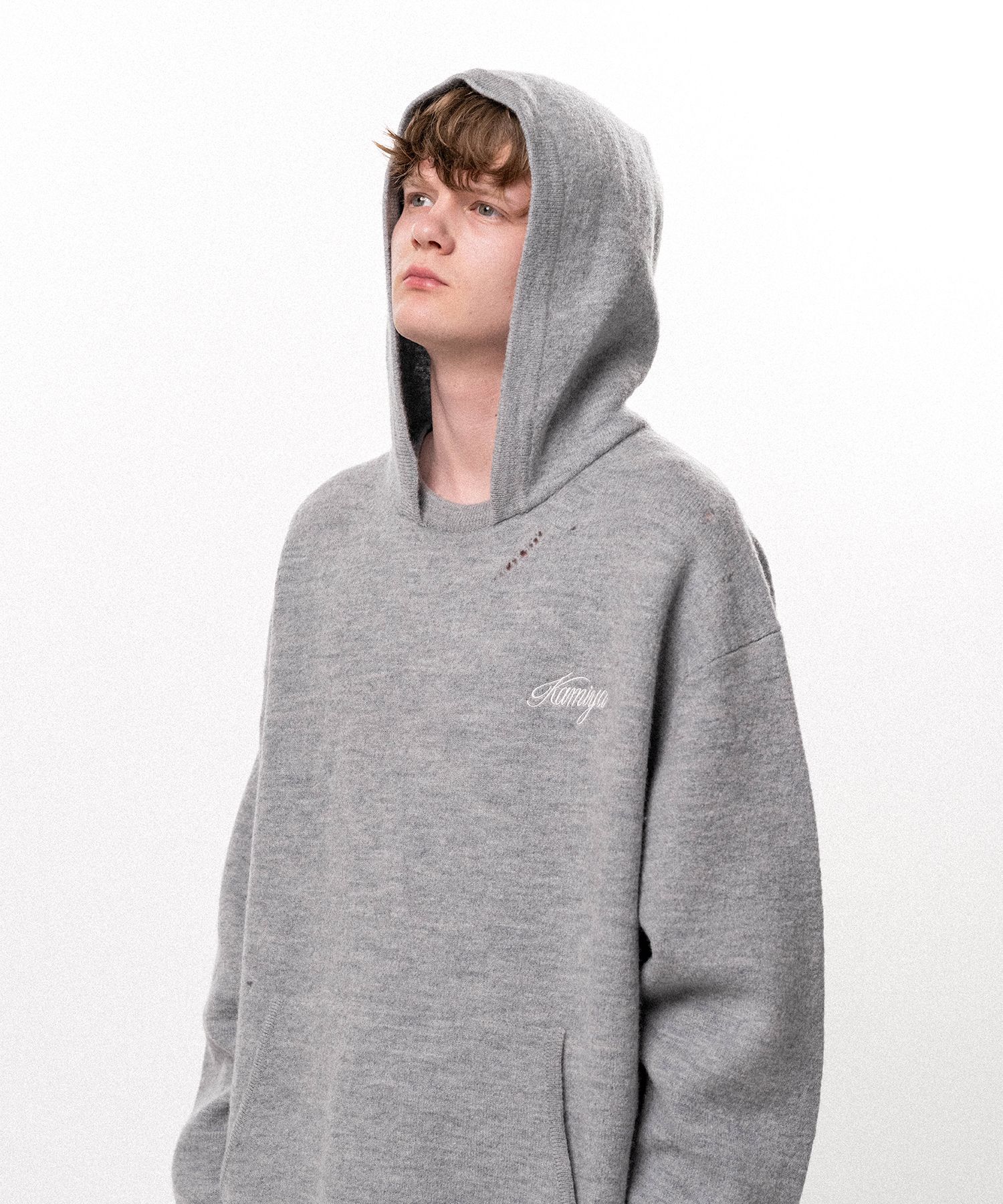 Embroidered Felted Wool Knit Hoodie