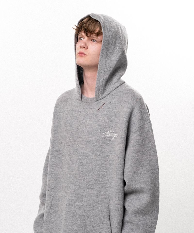 Embroidered Felted Wool Knit Hoodie