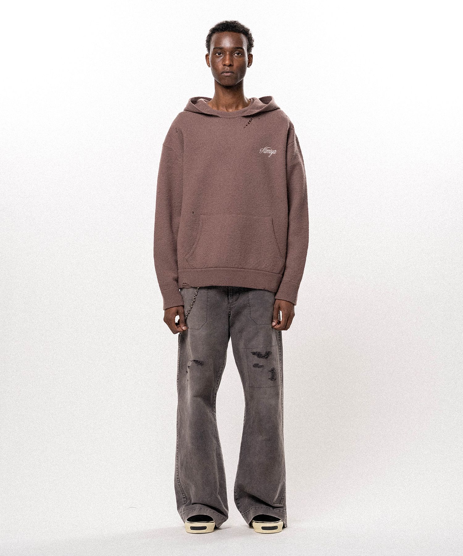 Embroidered Felted Wool Knit Hoodie