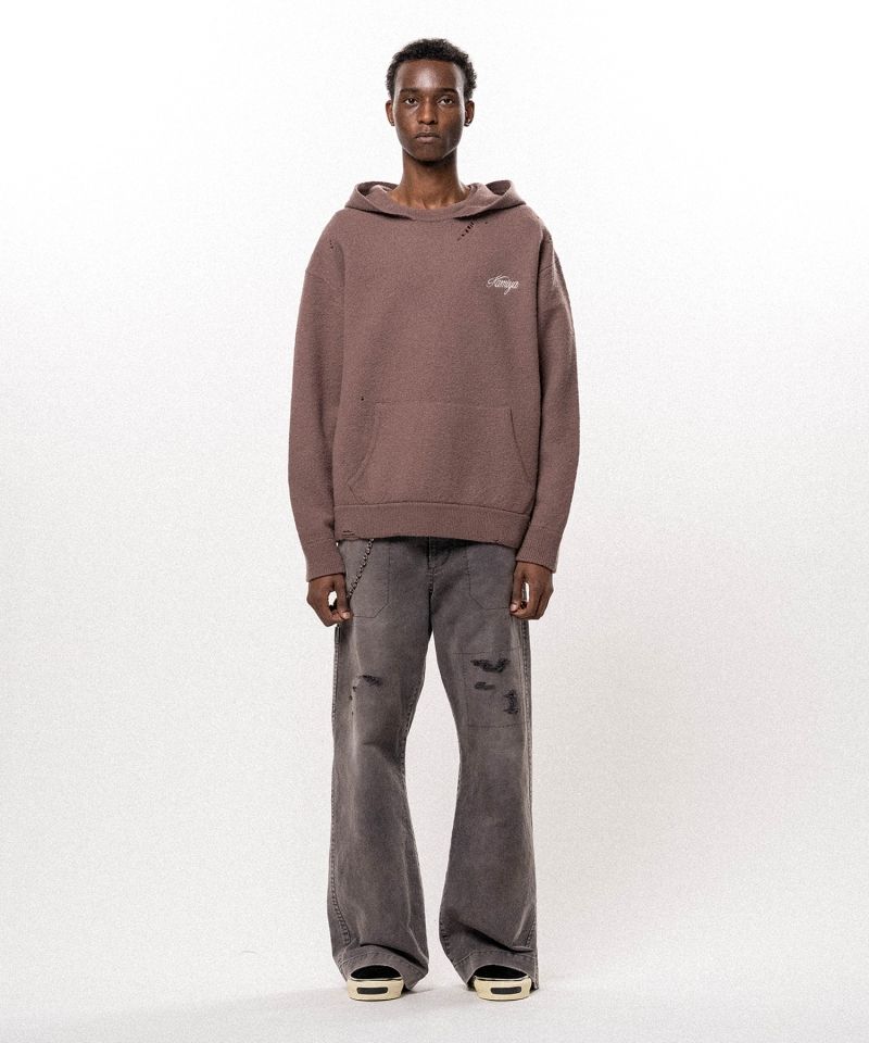 Embroidered Felted Wool Knit Hoodie