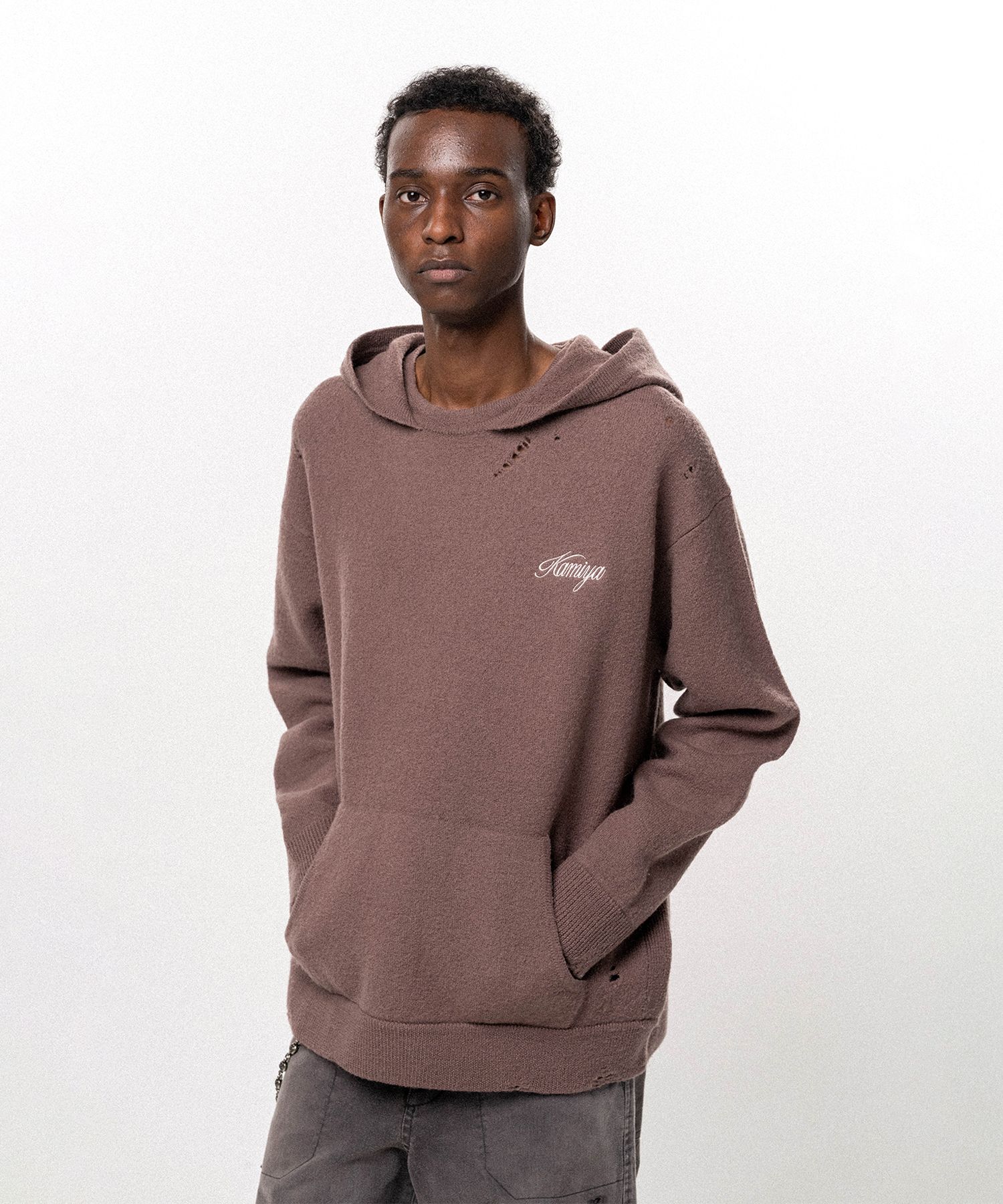 Embroidered Felted Wool Knit Hoodie