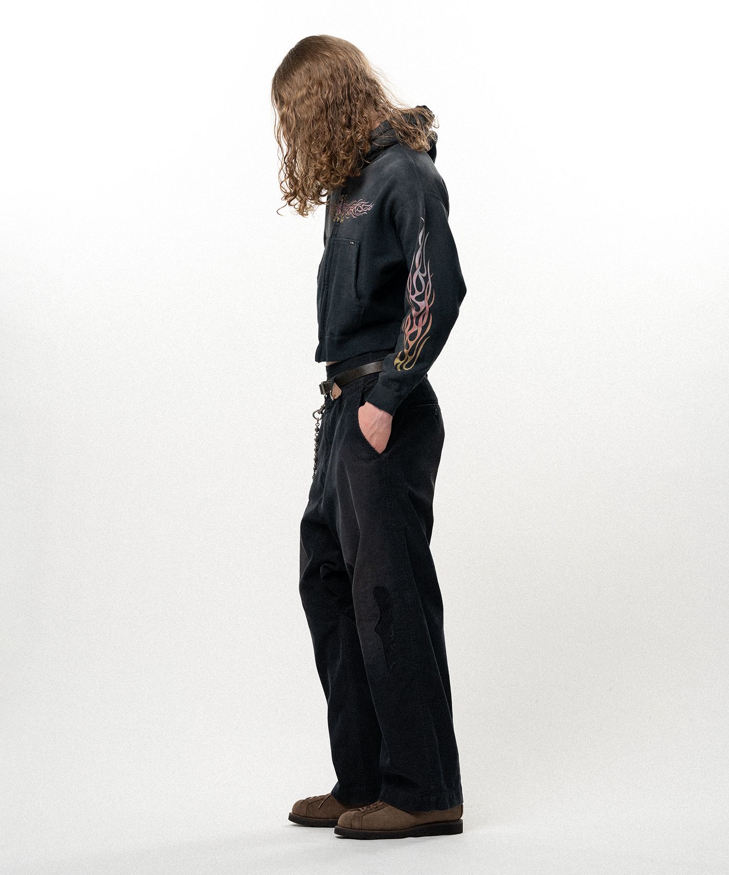 "FLAME KMY" Zip-up Short Hoodie