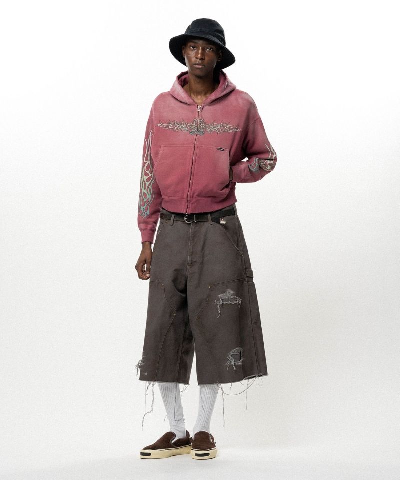 "FLAME KMY" Zip-up Short Hoodie