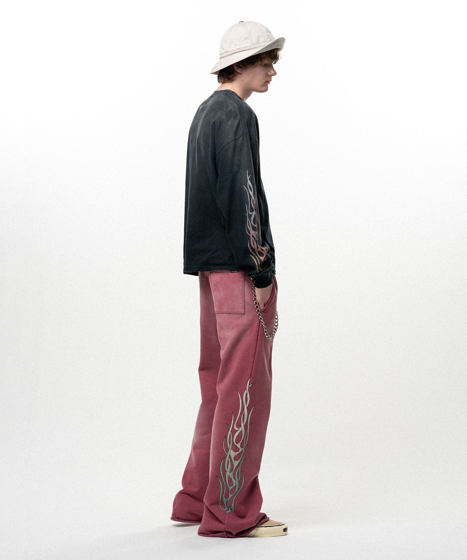 "FLAME KMY" Distressed L/S T-shirt