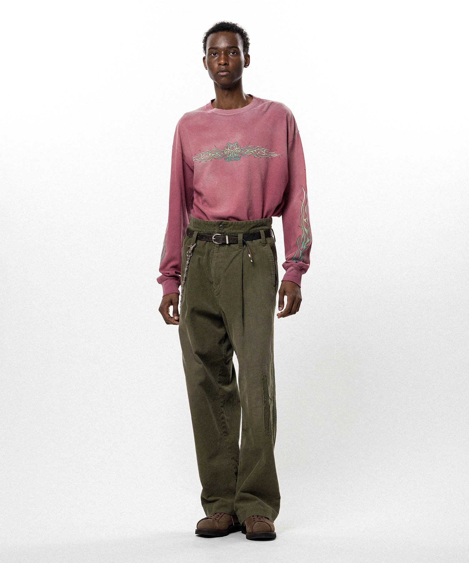 "FLAME KMY" Distressed L/S T-shirt