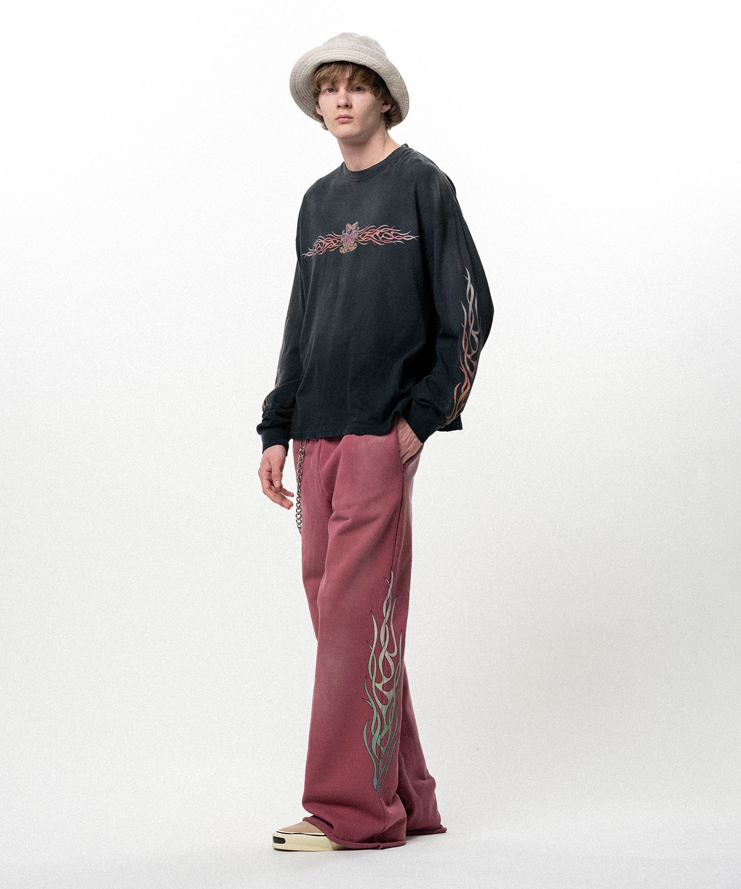 "FLAME KMY" Distressed L/S T-shirt