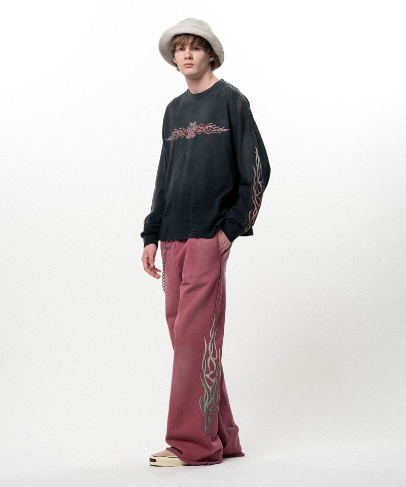 "FLAME KMY" Distressed L/S T-shirt