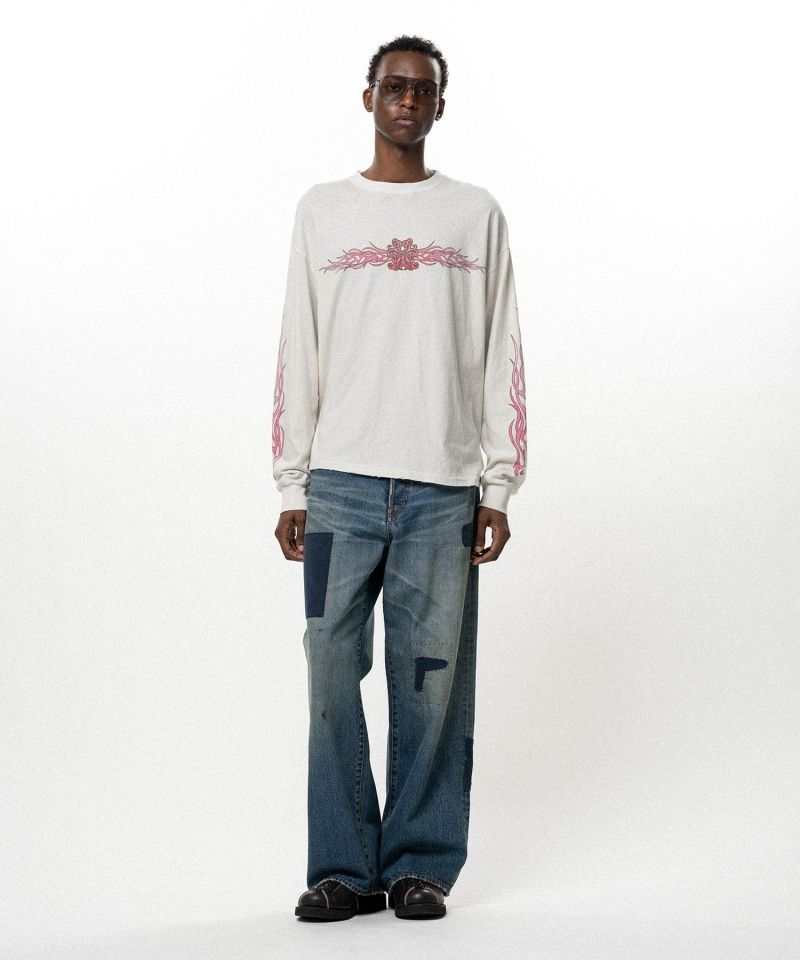 "FLAME KMY" Distressed L/S T-shirt