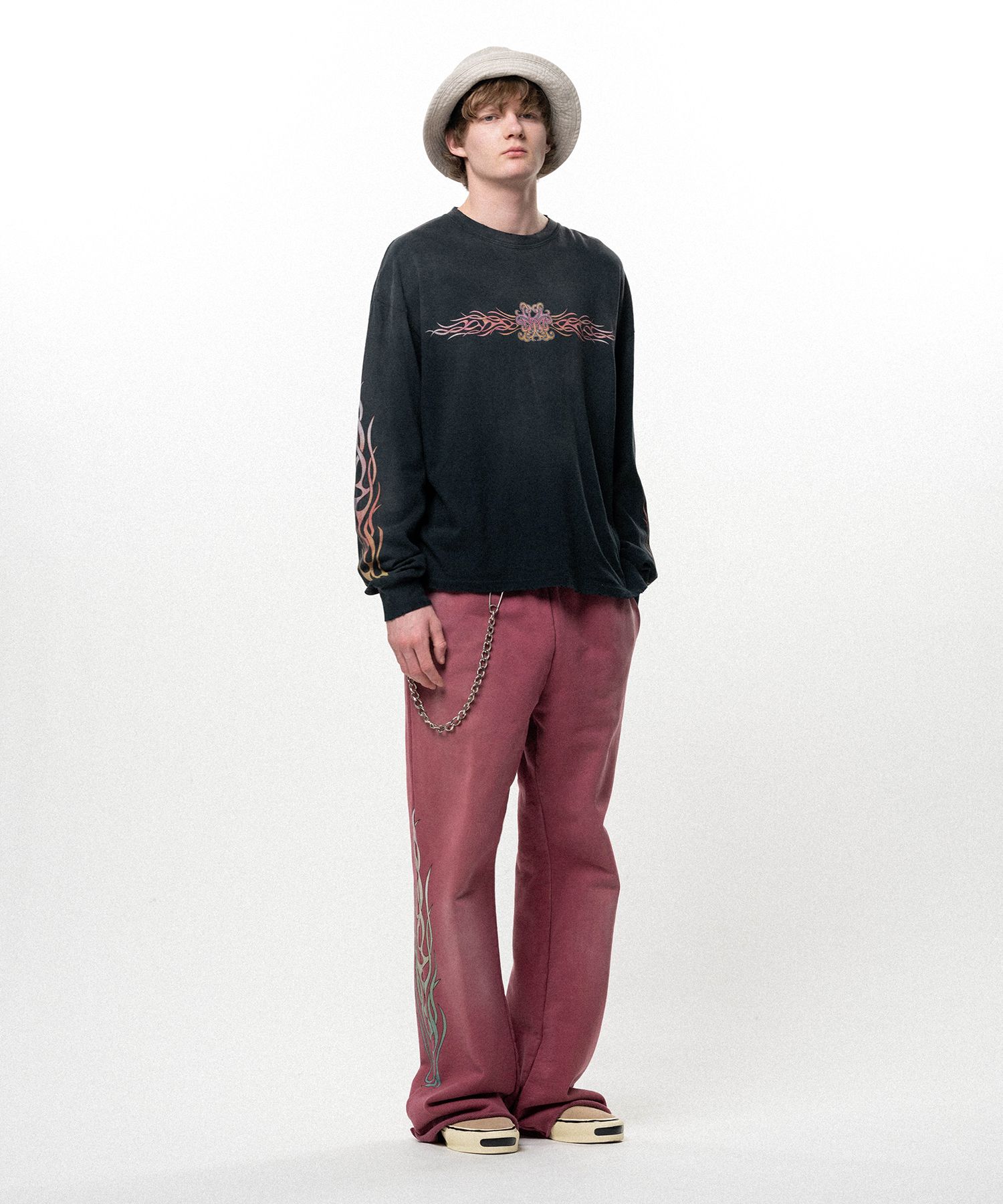 "FLAME KMY" Distressed L/S T-shirt