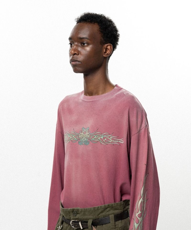 "FLAME KMY" Distressed L/S T-shirt