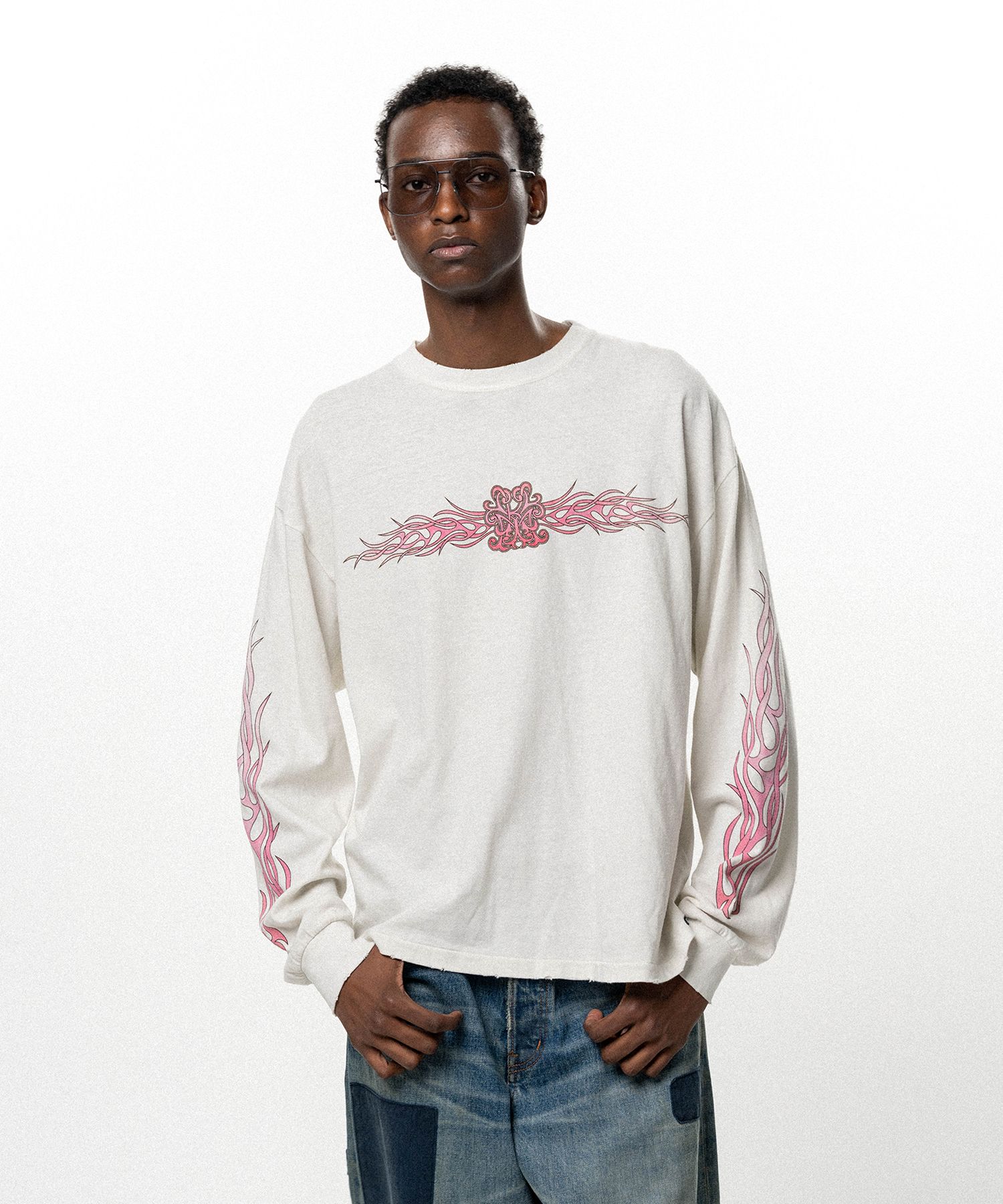 "FLAME KMY" Distressed L/S T-shirt