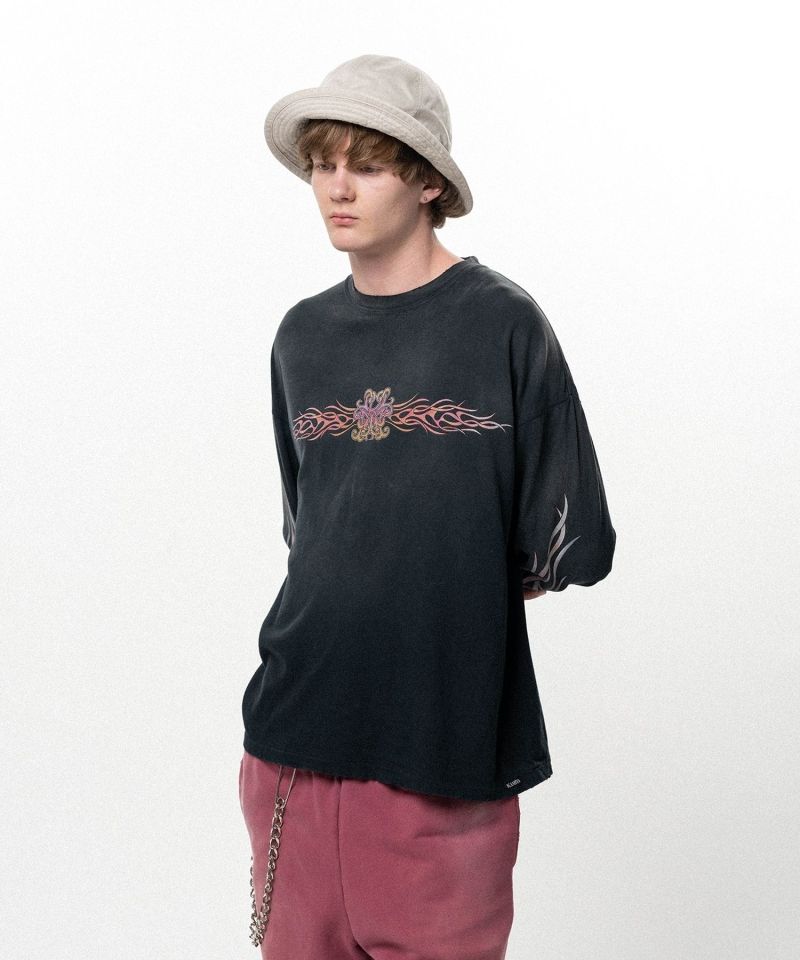 "FLAME KMY" Distressed L/S T-shirt