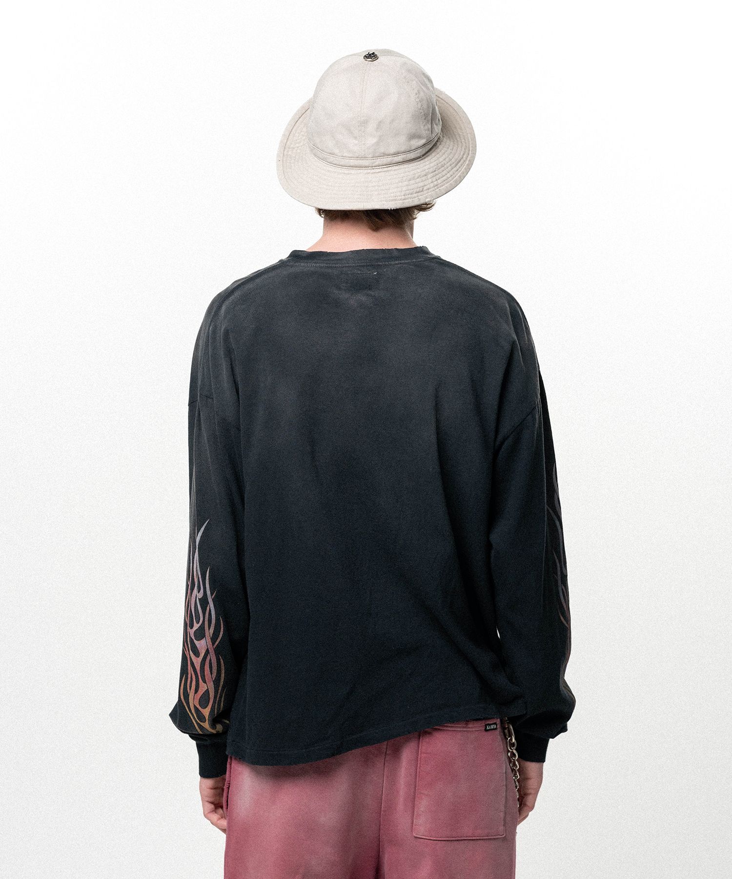 "FLAME KMY" Distressed L/S T-shirt