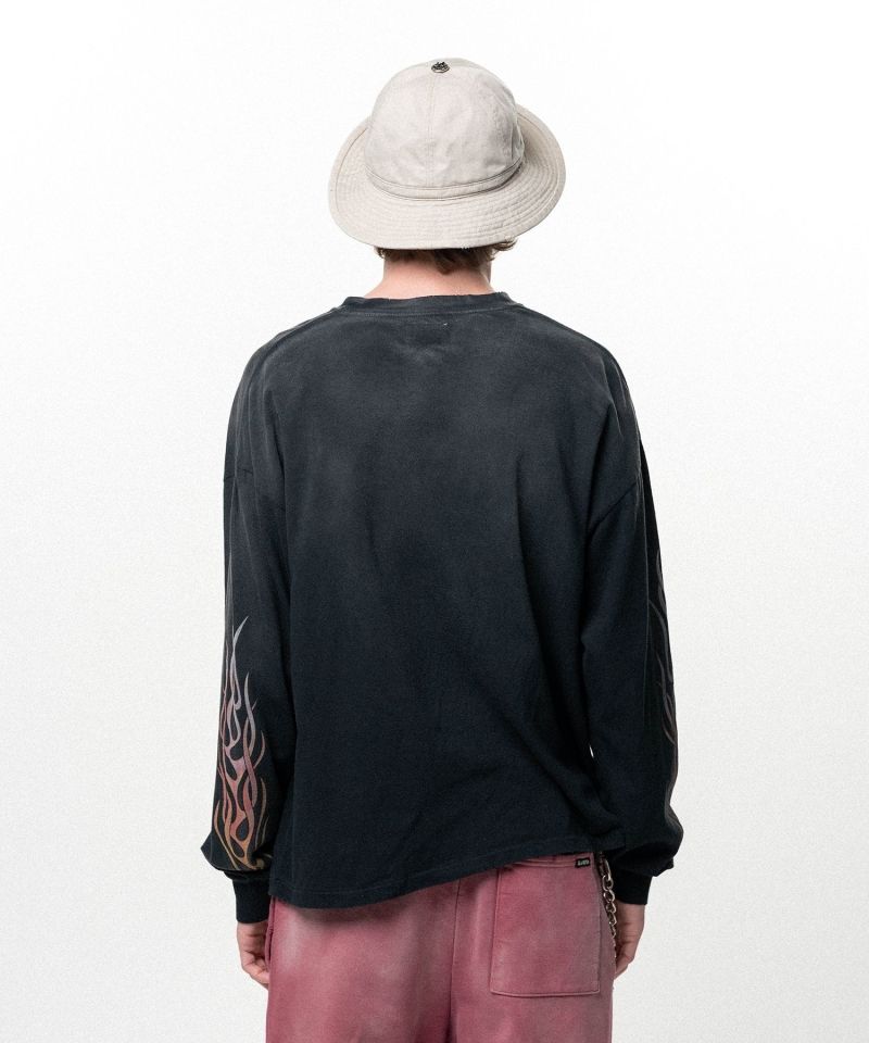 "FLAME KMY" Distressed L/S T-shirt