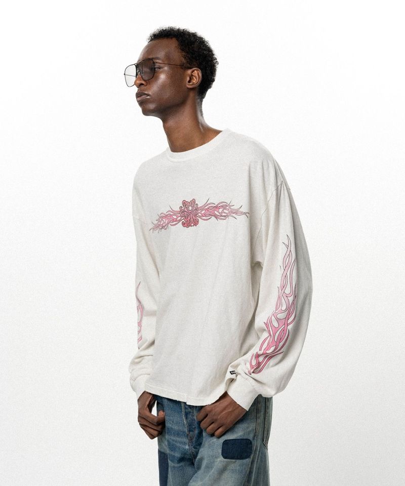 "FLAME KMY" Distressed L/S T-shirt